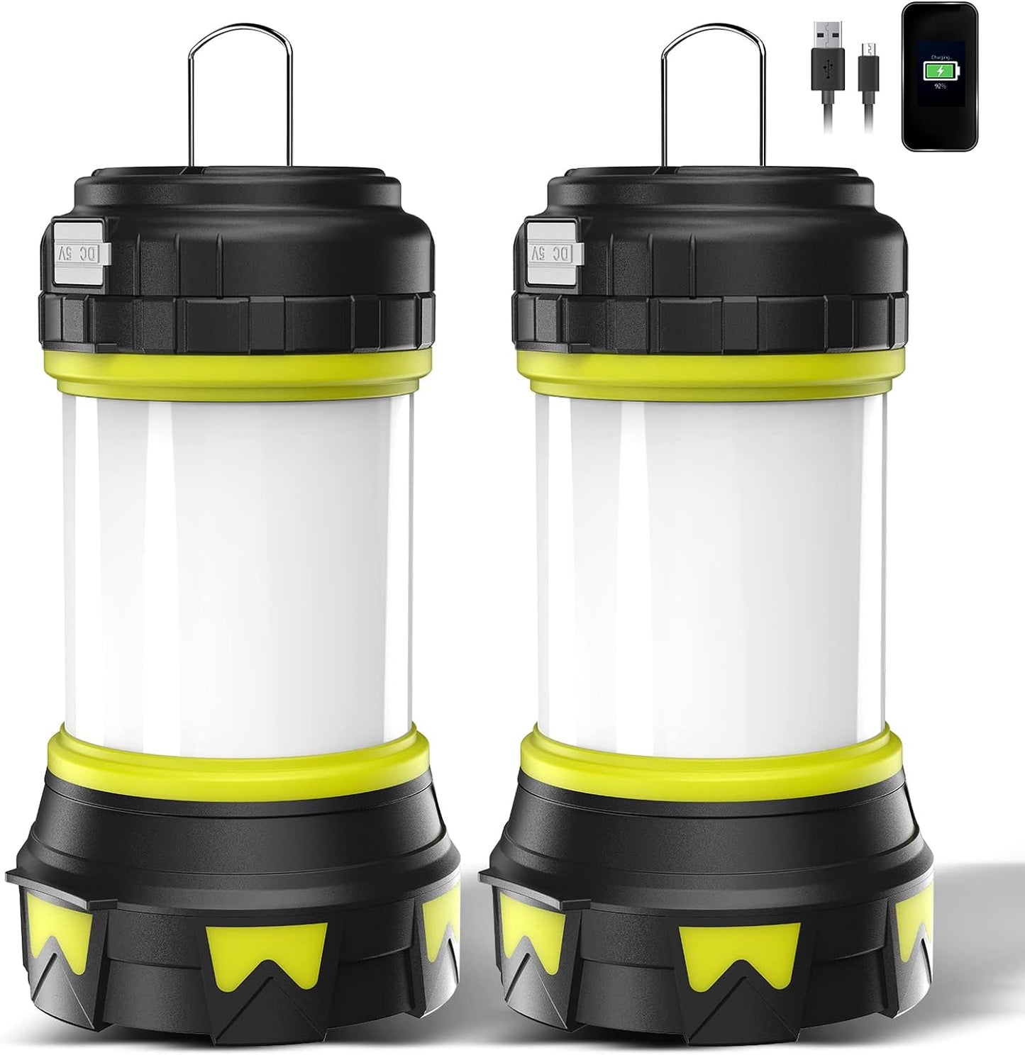 Rechargeable Flashlights Camping Lantern, 6 Modes LED Bright Flashlight 3000mAh Battery, IPX4 Waterproof, Emergency Flashlight Lantern for Outdoor, Hurricane, USB Cable Included-2 Pack