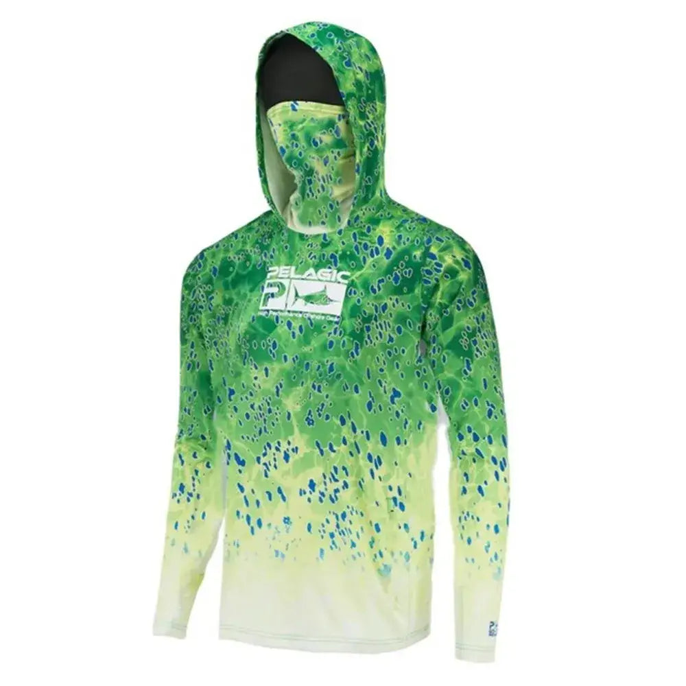 Green Long Sleeve Hooded Mens Shirt With Face Mask - M