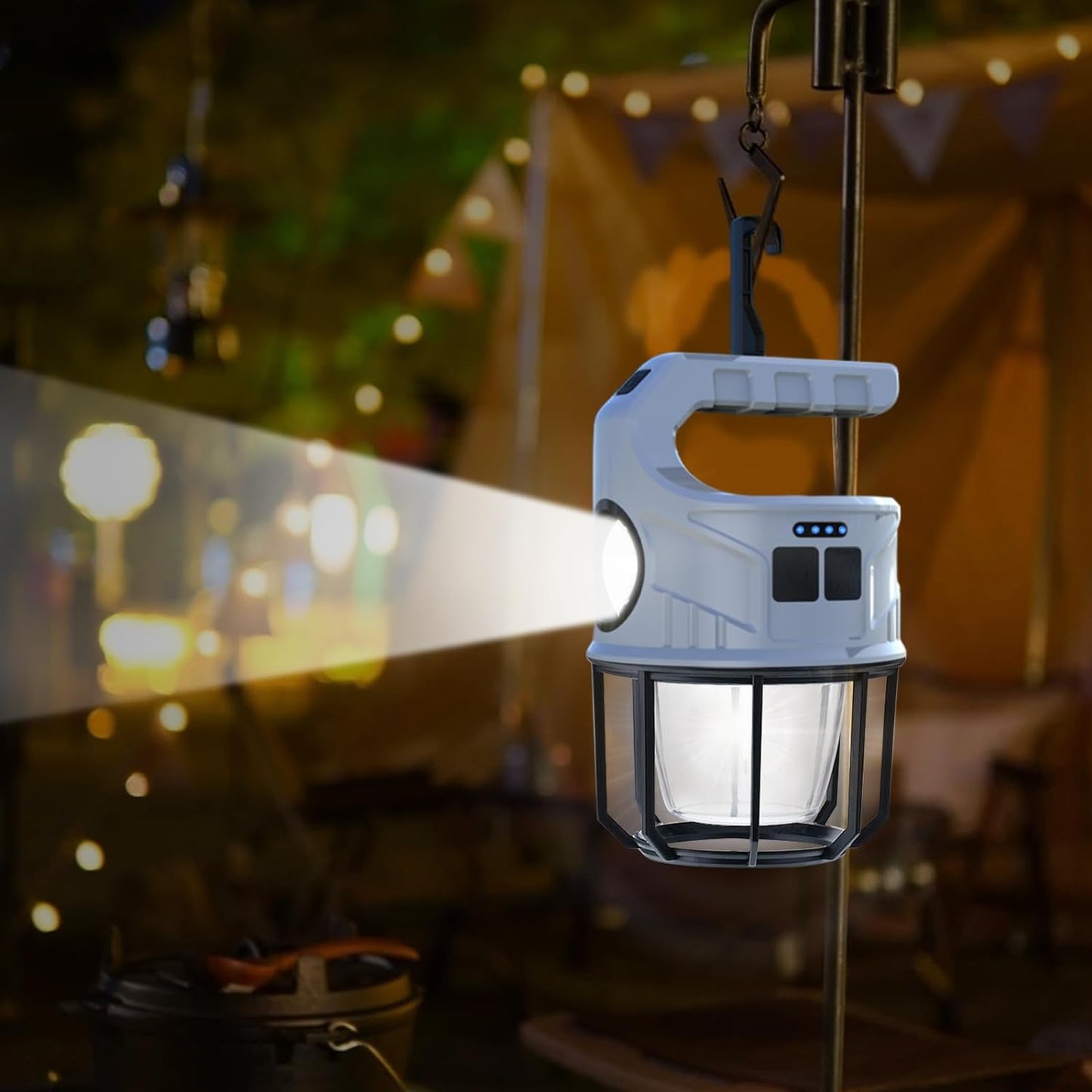 Rechargeable Flashlights Camping Lantern QUUREN LED Camping Lights with Flashlight & Lantern Mode Waterproof Spotlight with Solar Panel Charging for Power Outages Searchlight Outdoor Hiking Emergency