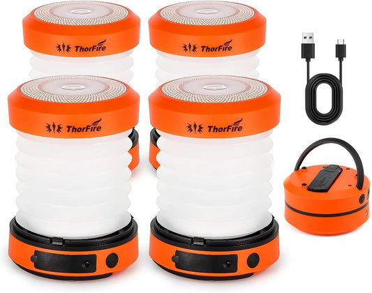 THORFIRE Collapsible Camping Lantern Rechargeable, Hand Crank Lantern Flashlight with 4 Light Modes, Portable LED Camping Lanterns for Power Outage, Hiking, Emergency, Fishing, Tent Light (4 Pack)