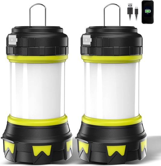 Rechargeable Flashlights Camping Lantern, 6 Modes LED Bright Flashlight 3000mAh Battery, IPX4 Waterproof, Emergency Flashlight Lantern for Outdoor， Hurricane, USB Cable Included-2 Pack