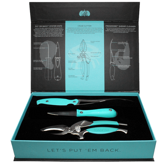 TOADFISH FROGMORE SHRIMP CLEANER & CRAB CUTTER & OYSTER KNIFE TEAL HANDLE