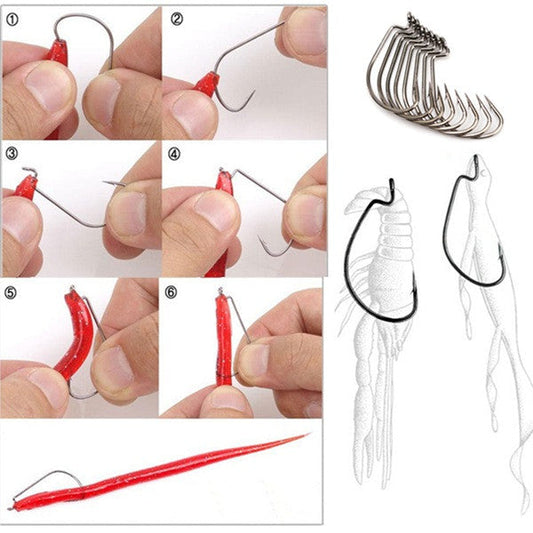 100 Pcs Fishing Hooks Worm Hook Carbon Steel Fishing Hook Big Bass - GhillieSuitShop