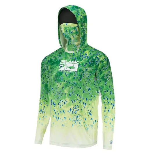 Green Long Sleeve Hooded Mens Shirt With Face Mask - M