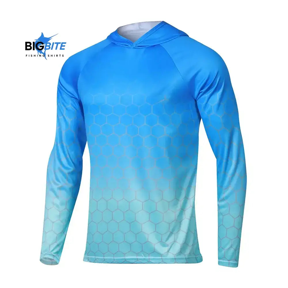 Men's Long Sleeve Hooded Fishing Jersey : Blue/Aqua