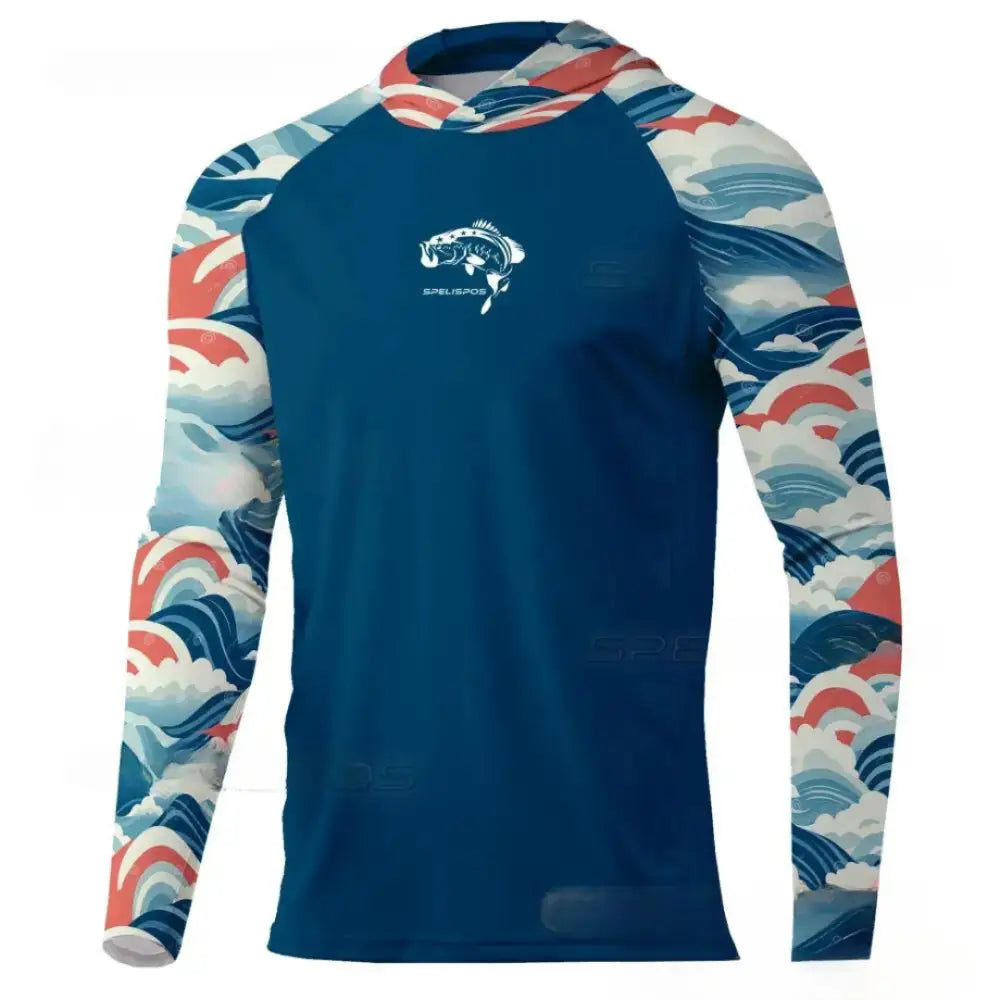 New Season Men’s Long Sleeve Hooded Tee - Blue - coloured